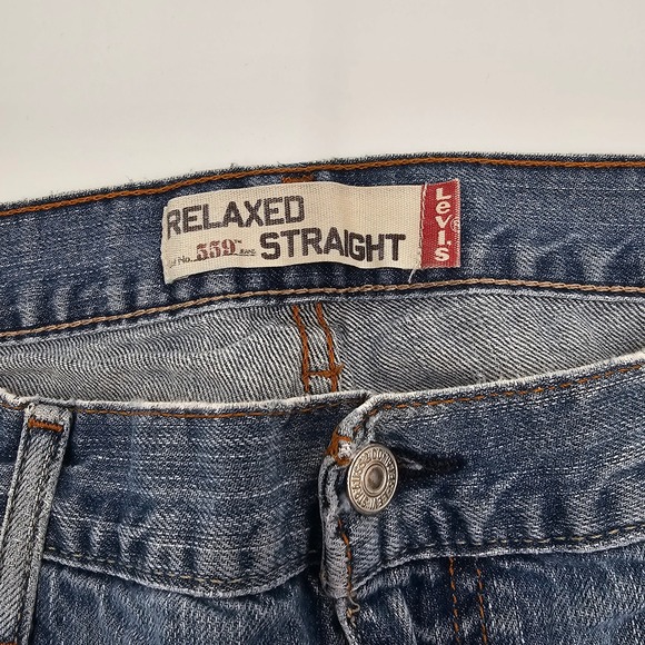 Levi's 550 Mens Relaxed Straight Blue Jeans Distressed Ripped Size 38x30 - Picture 8 of 9